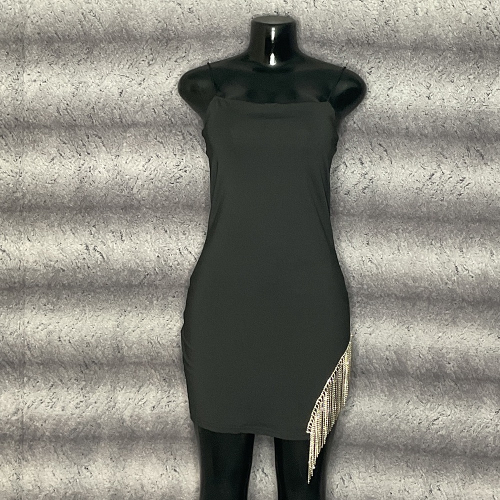Elegant Black Mini Dress with Silver Fringe